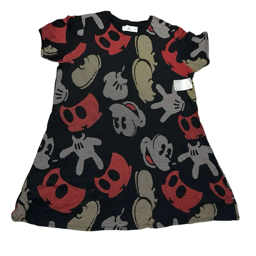 Disney Mickey Mouse‎ Dress Black Pop Art Dot Print T Shirt Parks Womens XXL
